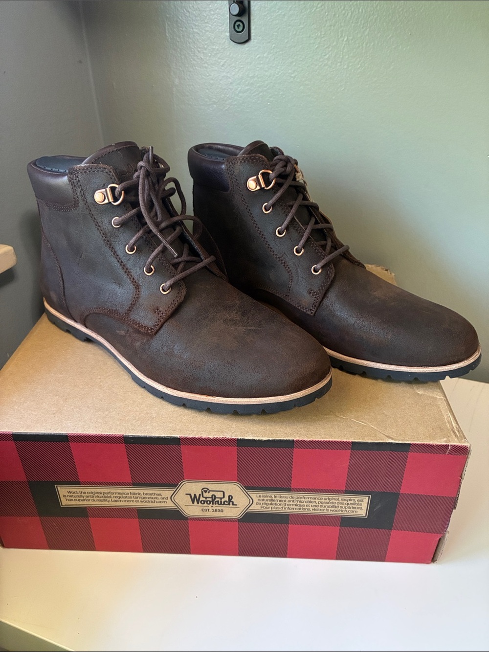 Woolrich Dark Brown Leather Lace-Up Ankle Boots Size 9